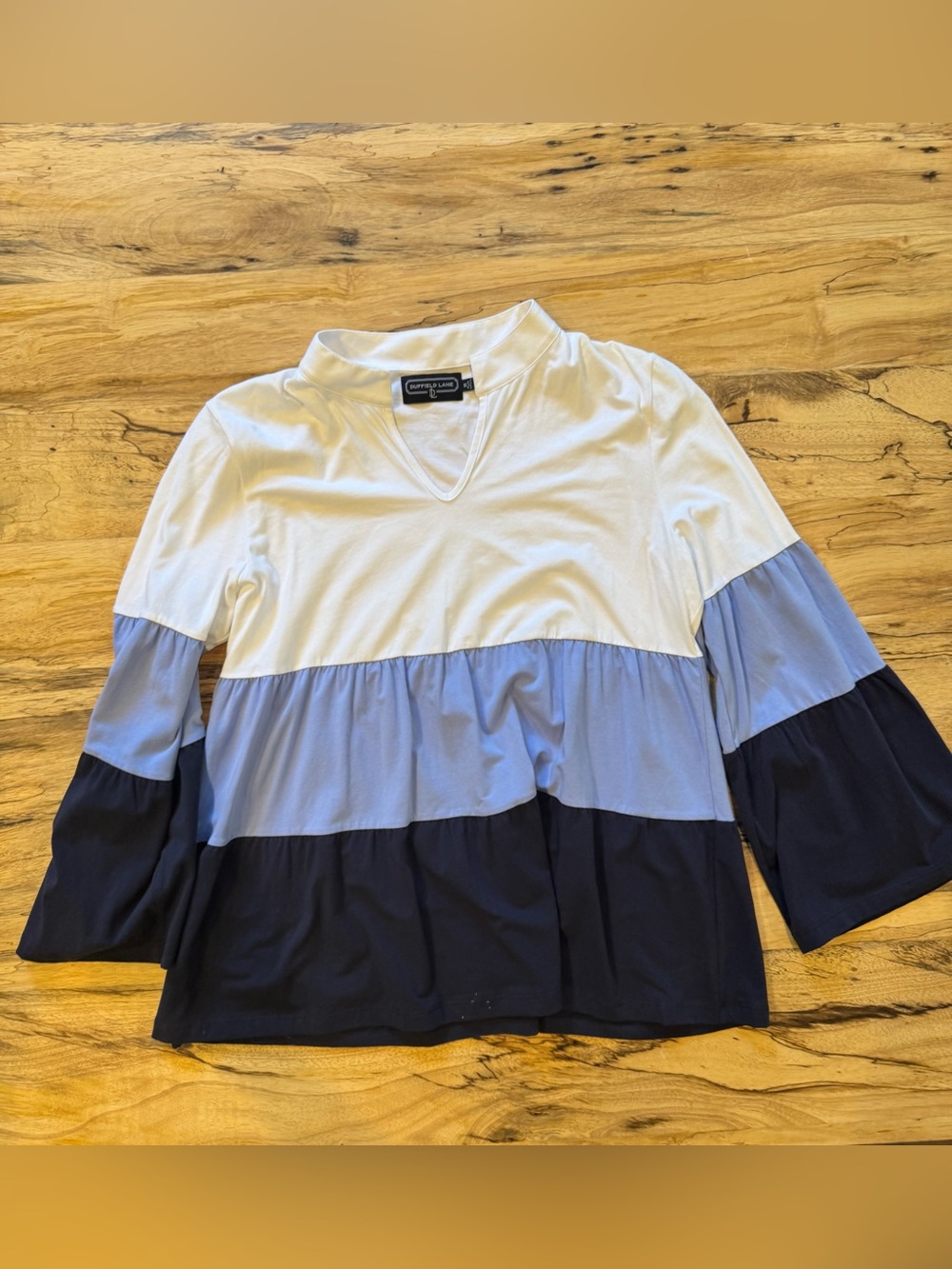 Duffield Lane Colorblock V-Notch Tunic in White, Light Blue & Navy